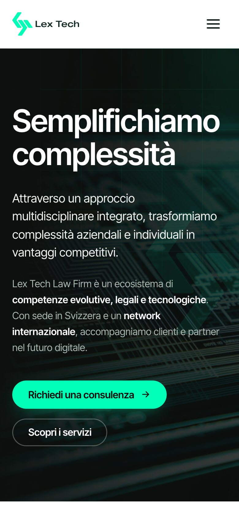 Lex Tech Law Firm, pagina Homepage vista da telefono